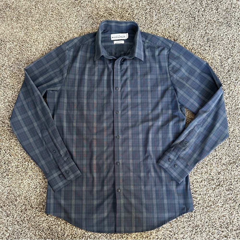 Mizzen+Main Navy Plaid Casual Shirt